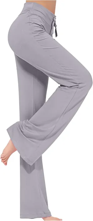Women's Wide Leg Yoga Pants High Waist Drawstring Tummy Control Trousers Comfy Lounge Flare Pant Workout Leggings