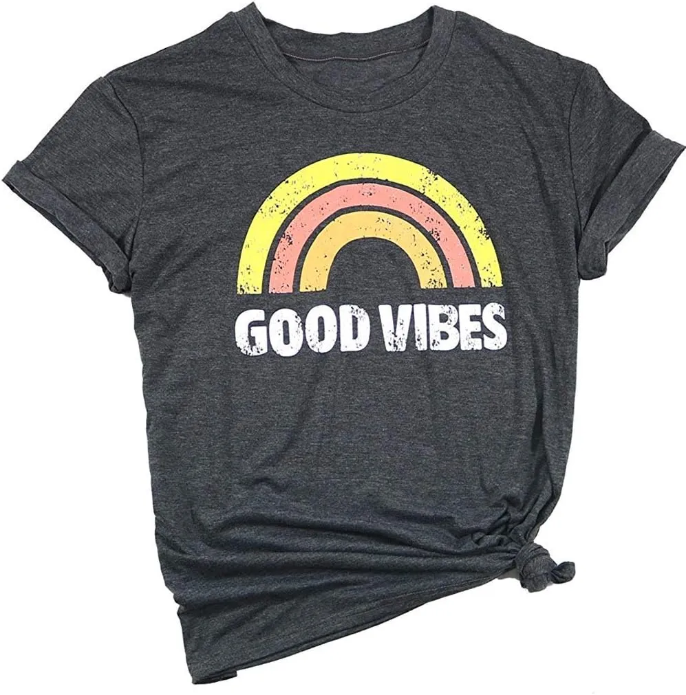 YEXIPO Womens Graphic Tees Short Sleeve Summer Tops Funny Letter Print Crew Neck Casual Loose Cute T Shirts