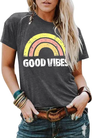 YEXIPO Womens Graphic Tees Short Sleeve Summer Tops Funny Letter Print Crew Neck Casual Loose Cute T Shirts