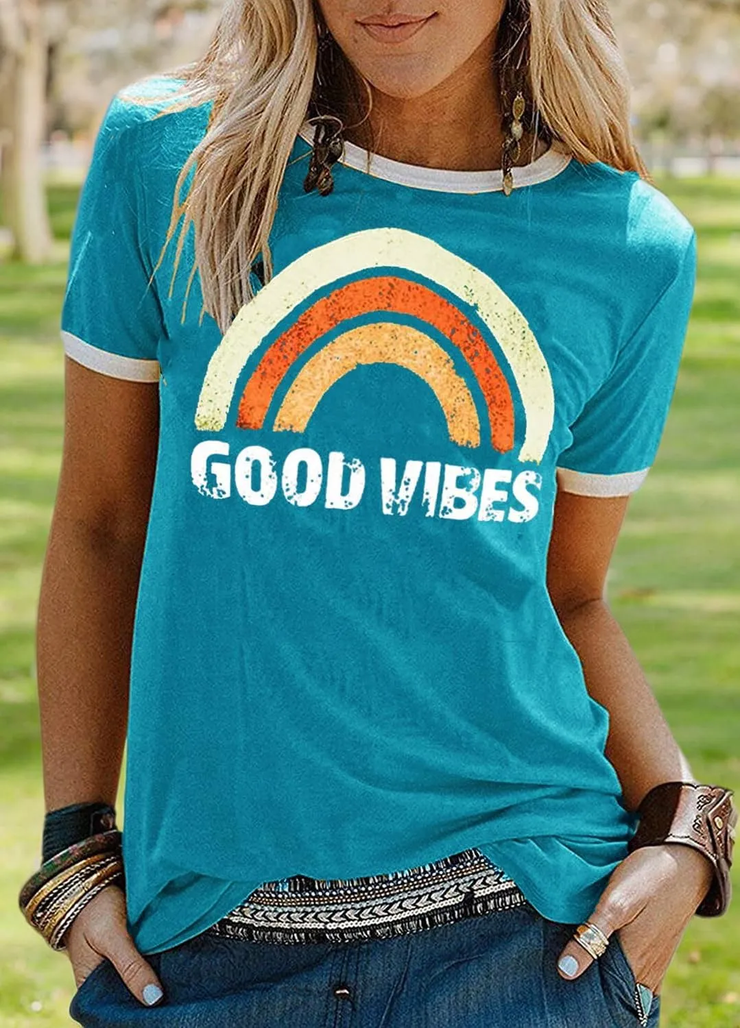 YEXIPO Womens Graphic Tees Short Sleeve Summer Tops Funny Letter Print Crew Neck Casual Loose Cute T Shirts