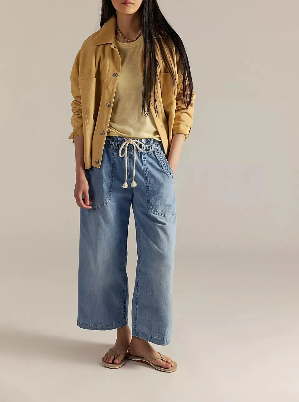 yoeasy Women's Wide Leg Jeans Mid Rise Stretchy Straight Leg Baggy Drawstring Casual Denim Pants