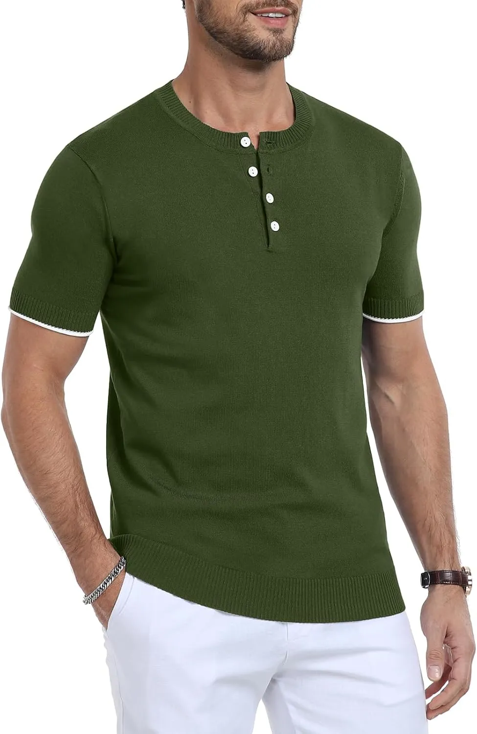 YTD Men's Short Sleeve Henley T-Shirts Casual Knit Shirt Summer Fashion Lightweight Henley Button Tee
