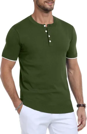 YTD Men's Short Sleeve Henley T-Shirts Casual Knit Shirt Summer Fashion Lightweight Henley Button Tee
