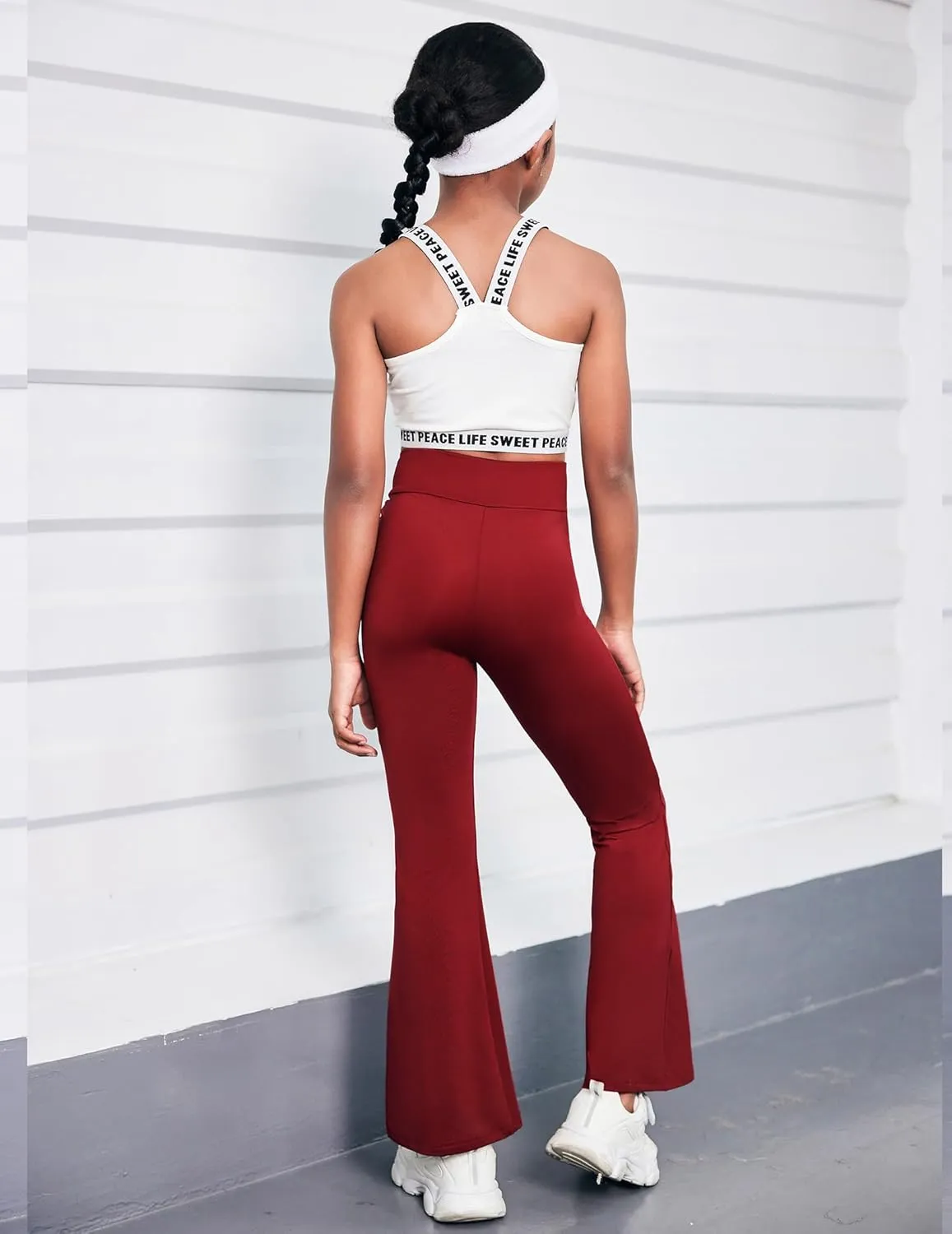 Zaclotre Girls Flare Leggings High Waisted V Crossover Casual Yoga Bell Bottoms with Pockets Pants for Kid