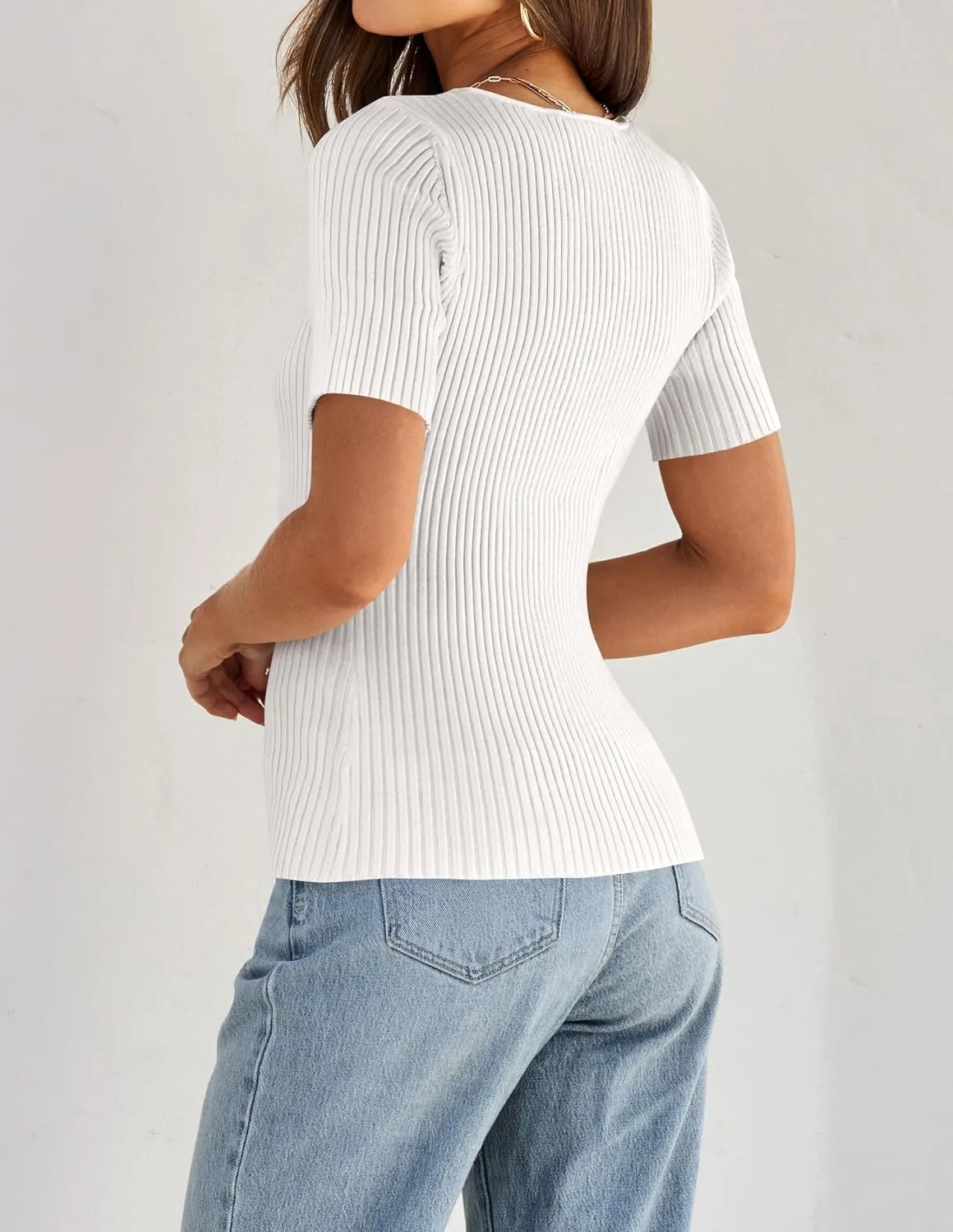 ZESICA Women's 2025 Short Sleeve Square Neck T Shirts Slim Fitted Summer Ribbed Knit Basic Casual Tee Tops